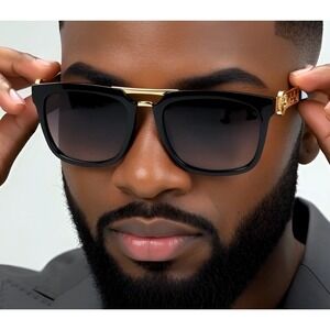 MEN SUNGLASSES HIP HOP STYLE SQUARE SHADES BLACK LENS GOLD FRAME LENTES GAFAS